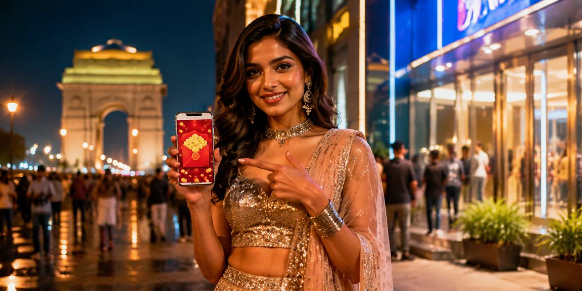 Delhi India Gate red envelope bonus promotion scene