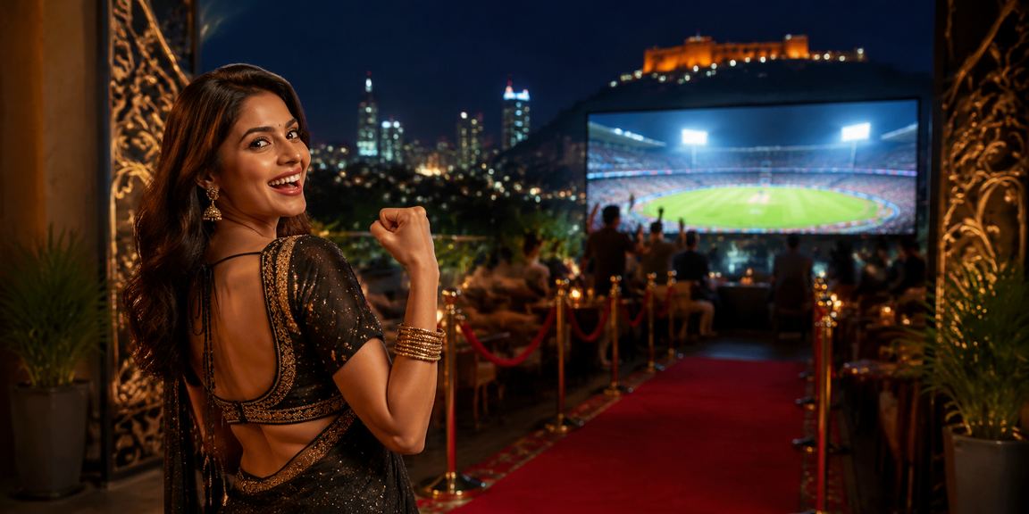 Player enjoying Andar Bahar game on mobile in Pune city environment
